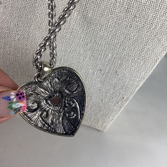 Vintage Romantic Silver Heart‎ rhinestones Necklace Chain - Picture 4 of 12